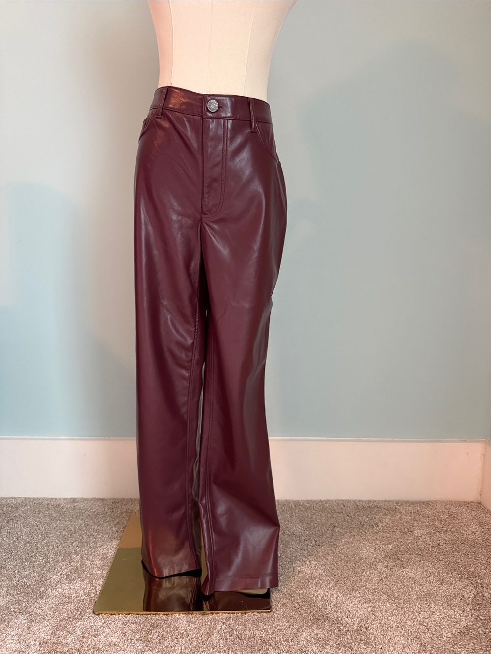 Joie Women's Faux Leather Wide-Leg Ankle Pants - Deep Burgundy